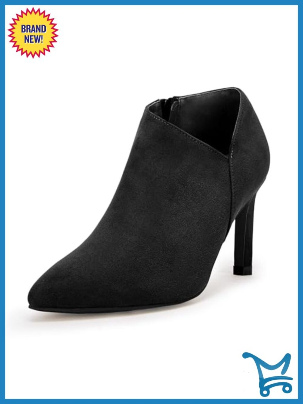 Womens Pointed Toe V Cut Kitten Heel Ankle Booties with Side Zipper